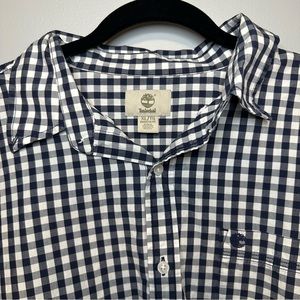 Timberland Men’s navy blue gingham long sleeve button down | XL